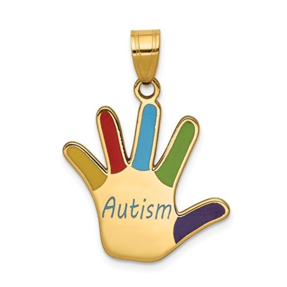 14k Yellow Gold Autism Handprint Necklace Charm Pendant enameled Various Designs - Picture 1 of 6